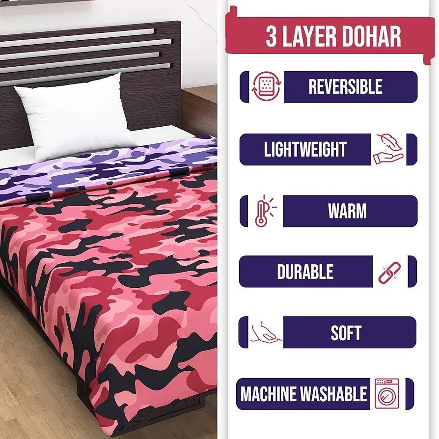 Divine Casa 120 GSM Microfiber Single Dohar Soft & Lightweight Throw Blanket Camouflage Pattern Wild Orchid