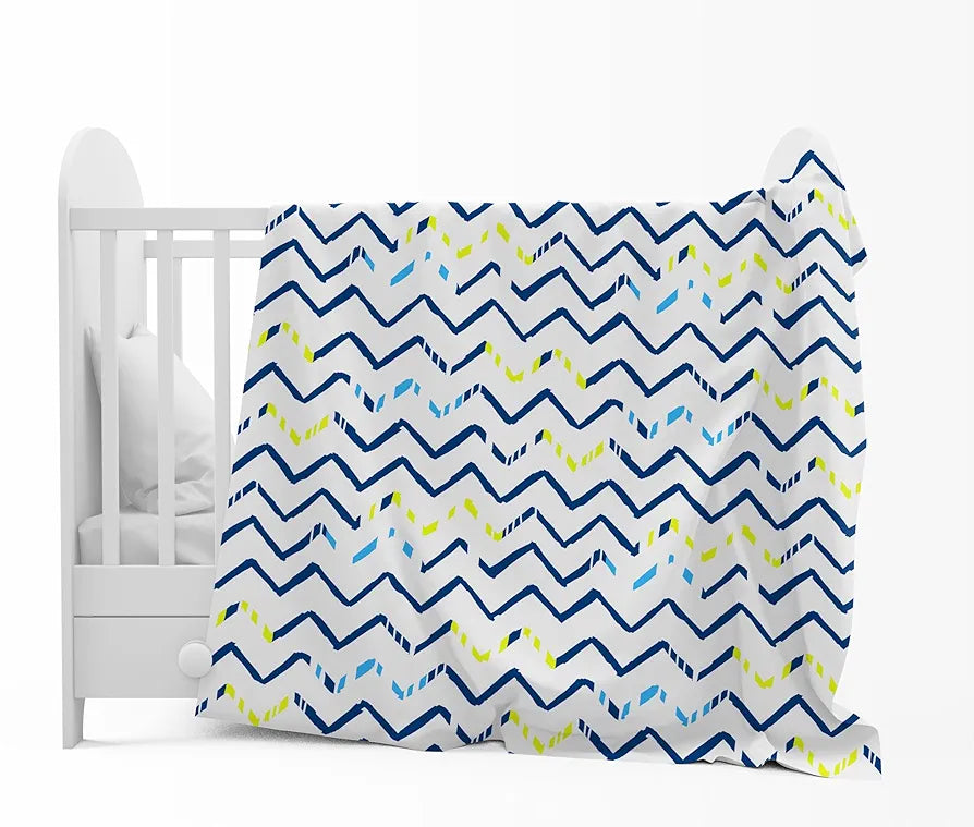 Divine Casa 120 GSM Microfiber Single Kids Dohar Soft & Lightweight Throw Blanket Zig-Zag Pattern Colour Blueprint
