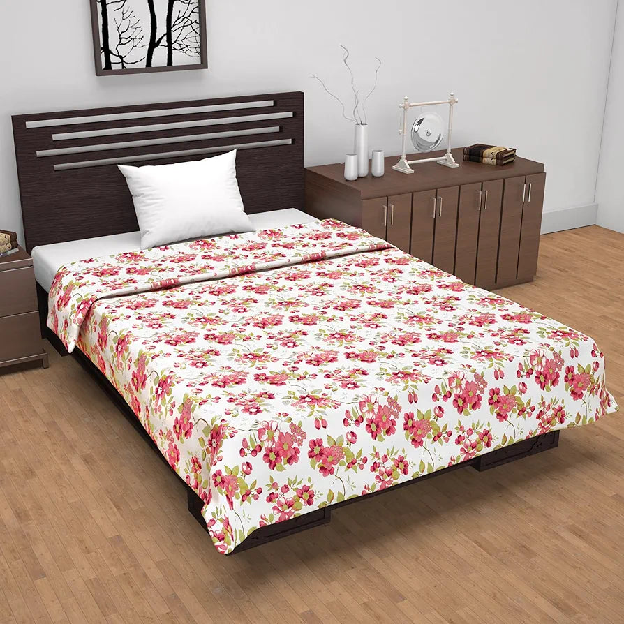 Divine Casa Floret 100% Cotton Single Dohar 120 GSM Soft & Lightweight Throw Blanket Colour Rosy Retreat