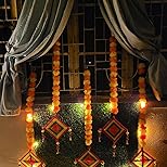 Handmade Artificial Marigold Fluffy Flowers Colorful Woolen Kite Bells Hangings 39 Inches Pack of 6