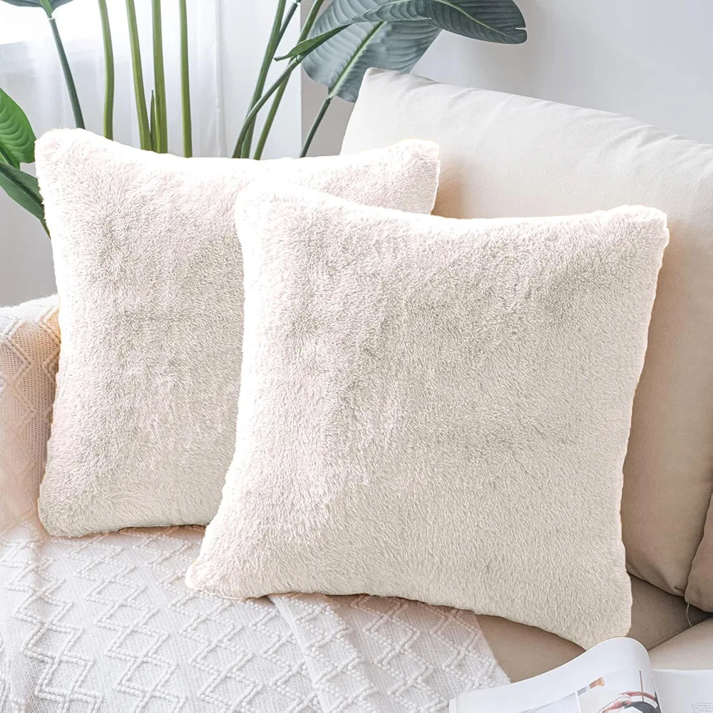 Luxe Home Cushion Cover Duble Side Rabbit Fur Plain Design Covers Set of 2 for Sofa Colour Skin