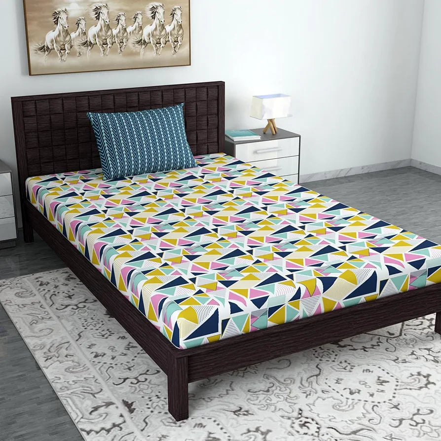 Divine Casa Bedsheet for Single Size Bed 144 TC Cotton Bedsheet for Single Size Bed with 1 Pillow Cover  Geometric Colour Multicolor