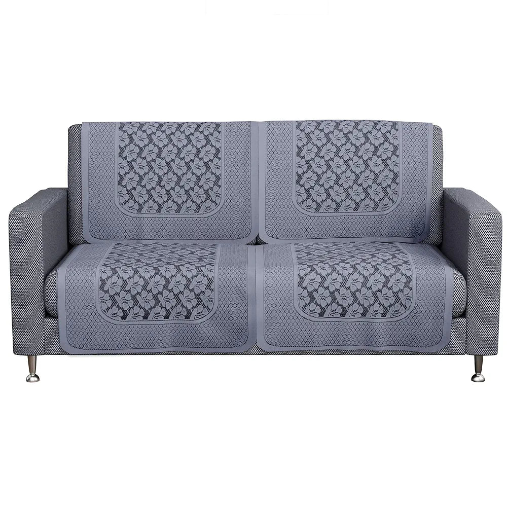 Kuber Industries Net 2+1 Seater Sofa Slip Cover Couch Cover Plain Leonardo Flower Print Grey