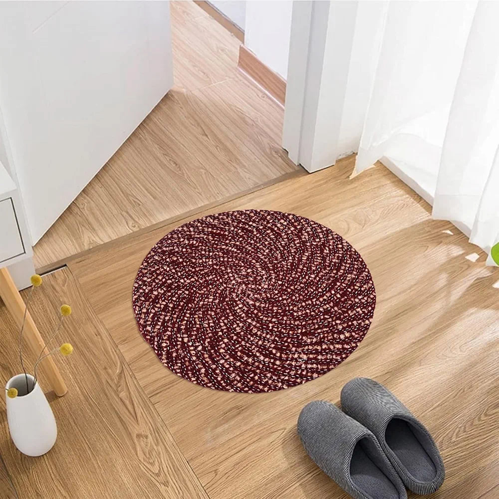 Kuber Industries Round Shape Feather Door Mat Cotton Reversible Small Size Maroon