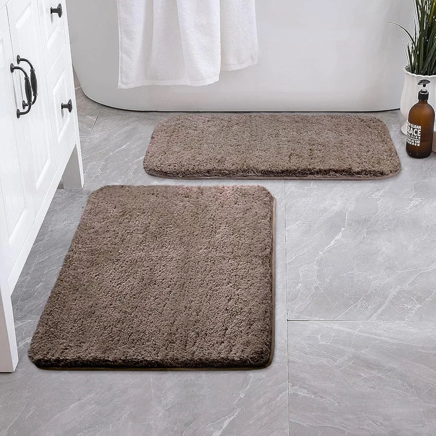 Luxe Home International Bath Mat Super Soft Ultra Absorbent Rectangular Mat Brown (Pack of 2)