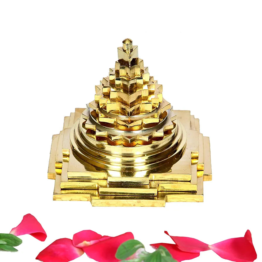 anciently Premium Maha Meru Shree Yantra Brass | Meru Shree Yantra Original with Full Solid Back, Size 3x3 Inch, Gold Colour