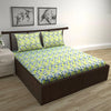 Divine Casa 144 TC Pure Cotton Double Bed Bedsheet with 2 Pillow Covers Mosaic Bloom Colour Yellow Blue