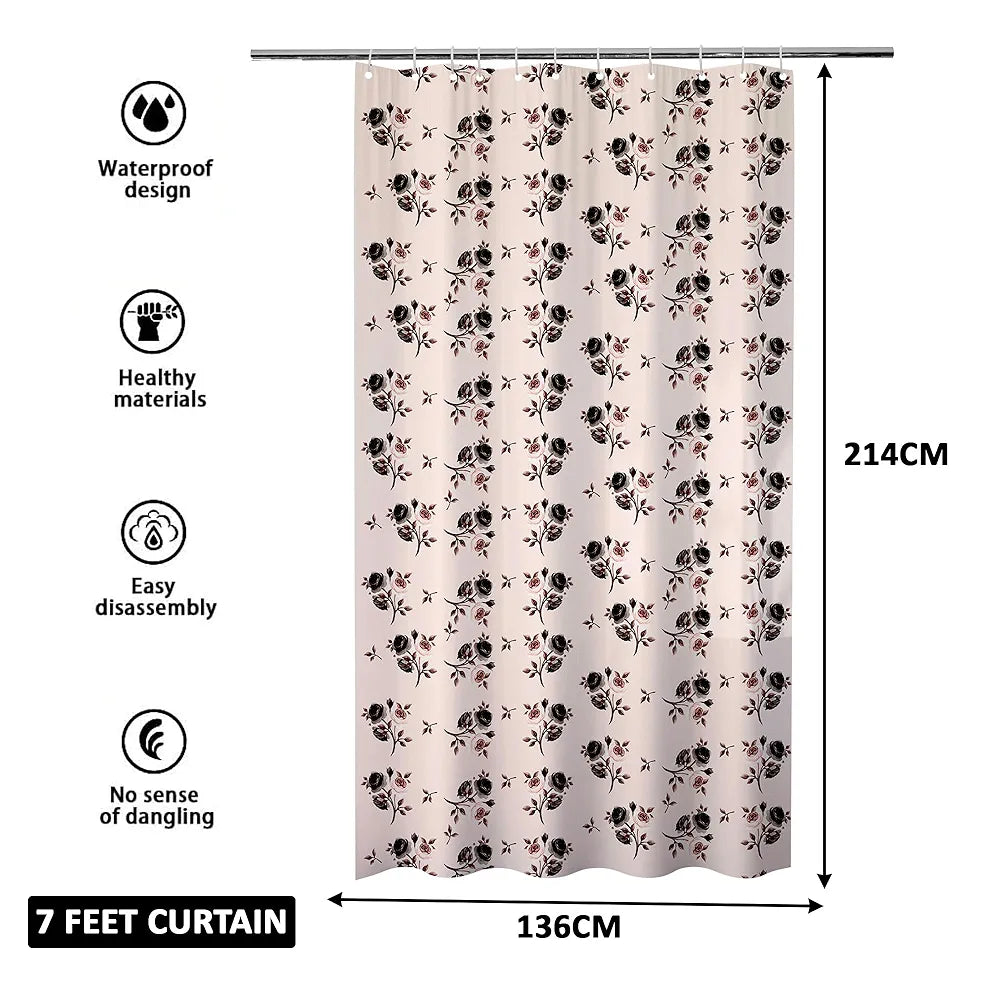 Kuber Industries Shower Curtain Bathroom Shower Curtain 8 Rings Curtain Brown Rose Transparent