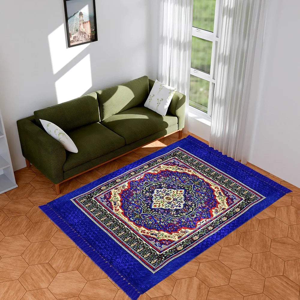 Kuber Industries Carpet Velvet Carpet-Rug for Home Decor Carpet Rug for Bedroom Blue