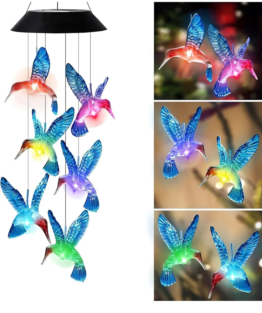 Taiga Humming Bird Solar Power Wind Chimes Color Changing Hanging Led Lights Multi Color
