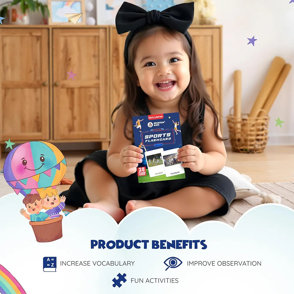SPARTAN KIDS® Sports Flash Cards for Kids | 28 Early Learning Flash Cards Easy & Fun Way of Learning 1 Year to 6 Years Babies