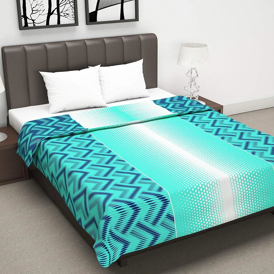 Divine Casa 120 GSM Microfiber Double Dohar Soft & Lightweight Throw Blanket Chevron Pattern Colour Aqua Chevron