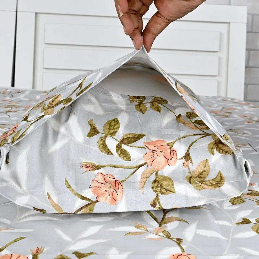 Divine Casa 200 TC 100% Cotton King Size Bedsheet Premium Soft Fabric Includes 2 Pillow Covers Colour Floral Grey