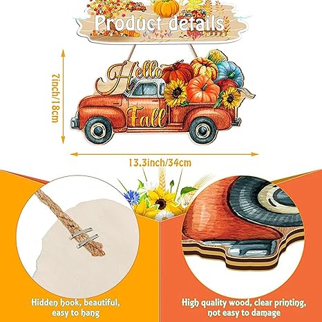 Angel Infinite Hello Fall Pumpkin Welcome Sign Wooden Wall Hanging For Home Decor Yellow (Design11)