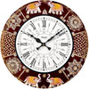 RoyalsCart Ethnic Handcrafted Decorative Analog Wall Clock with Rajasthani Elephant Painting Brown Wooden Clock [KTWC191D] Elephant Designer Painting