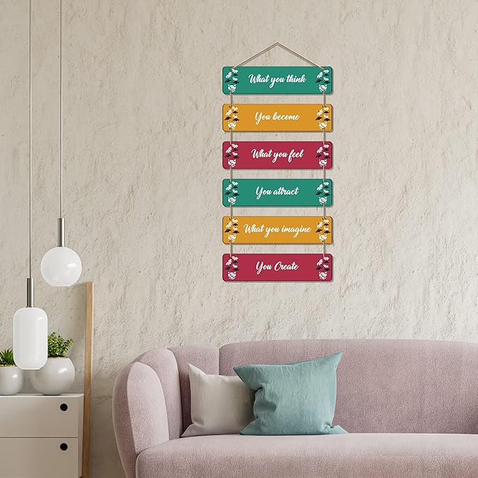 Artvibes Decorative Wall Hanging Wooden Art Decoration Item for Living Room | Quotes Decor Item | Set of 6