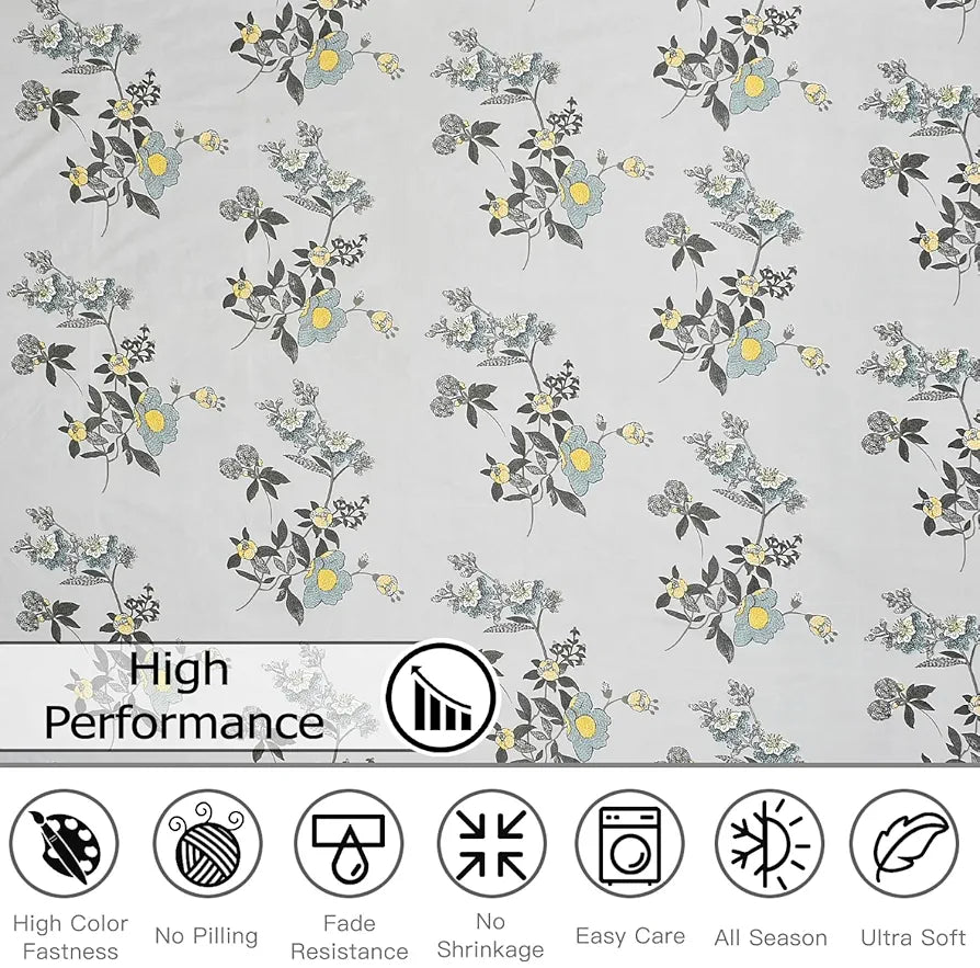 Fresh From Loom Floral XXL King Size Bedsheet for Double Bed 240 TC Hypoallergenic Soft Bed Sheet with 2 Pillow Cover Grey Sunflower