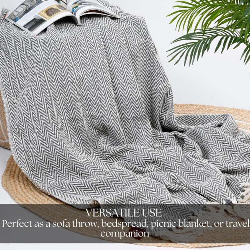 Homadorn All Season Cotton Weaved Throw Blanket Colour Grey