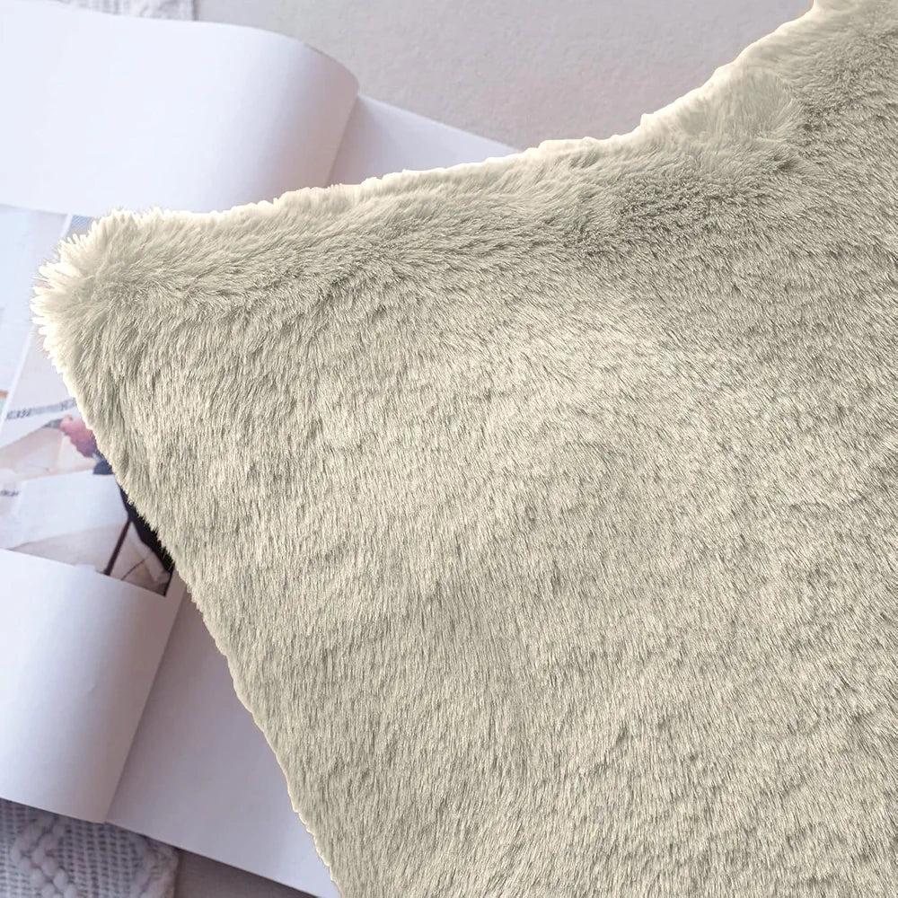 Luxe Home Cushion Cover Duble Side Rabbit Fur Plain Design Covers Set of 2 for Sofa BedColour Beige
