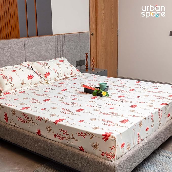 Urban Space Serene Cotton Bedsheet for Double Bed 2 Pillow Covers (Colour Orchid Blooms Pink)