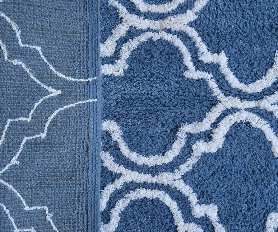 Aerohaven Cotton Glorious Super Soft Moroccan Designer Anti Slip Bathmat - BM-17 Blue Colour