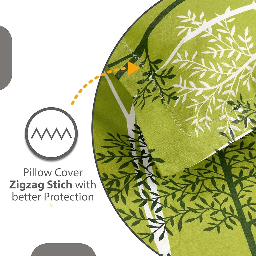 Divine Casa 144 TC 100% Cotton Double Bedsheet with 2 Pillow Covers Floral Pattern Colour Tree Green