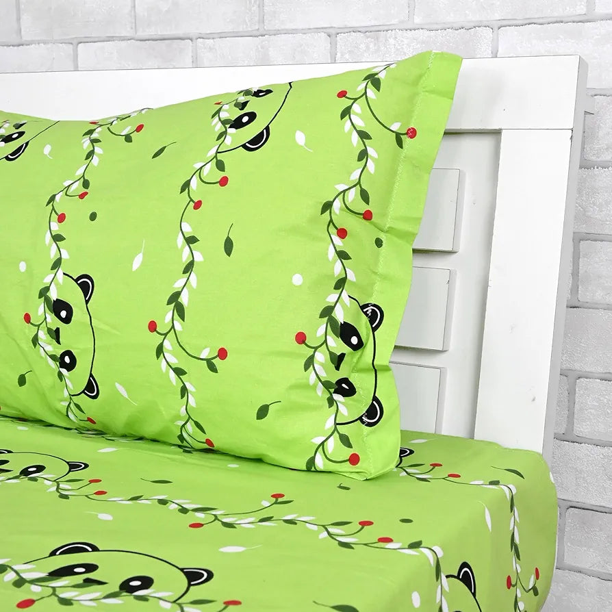 Divine Casa 144 TC 100% Cotton Single Bedsheet with 1 Pillow Cover Abstract Pattern Colour Ice Green