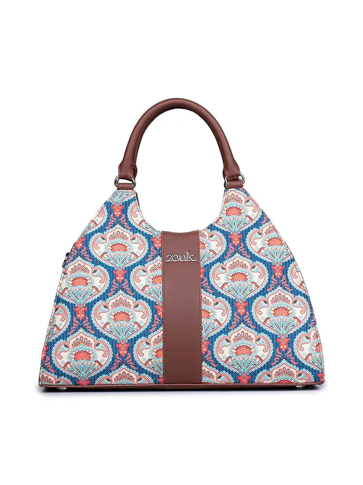 Zouk Konkona Statement Satchel Bag Jute & Leather
