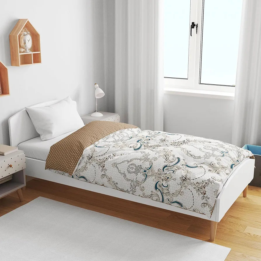 Divine Casa 120 GSM Microfiber Single Kids Dohar Soft & Lightweight Throw Blanket Paisley Pattern Colour Ivory & Beige