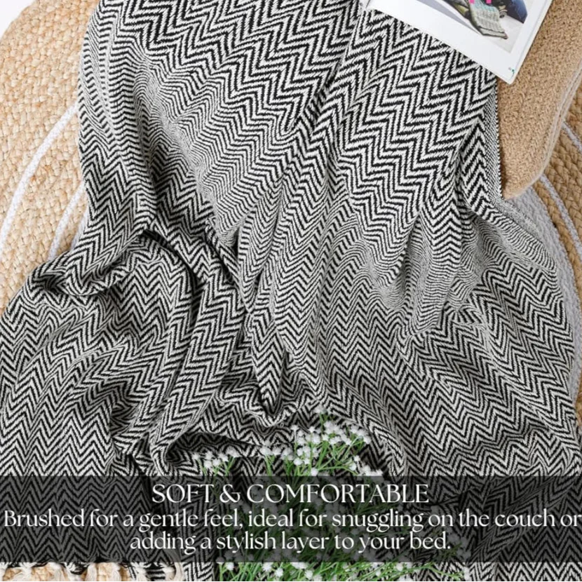 Homadorn All Season Cotton Weaved Throw Blanket Colour Black