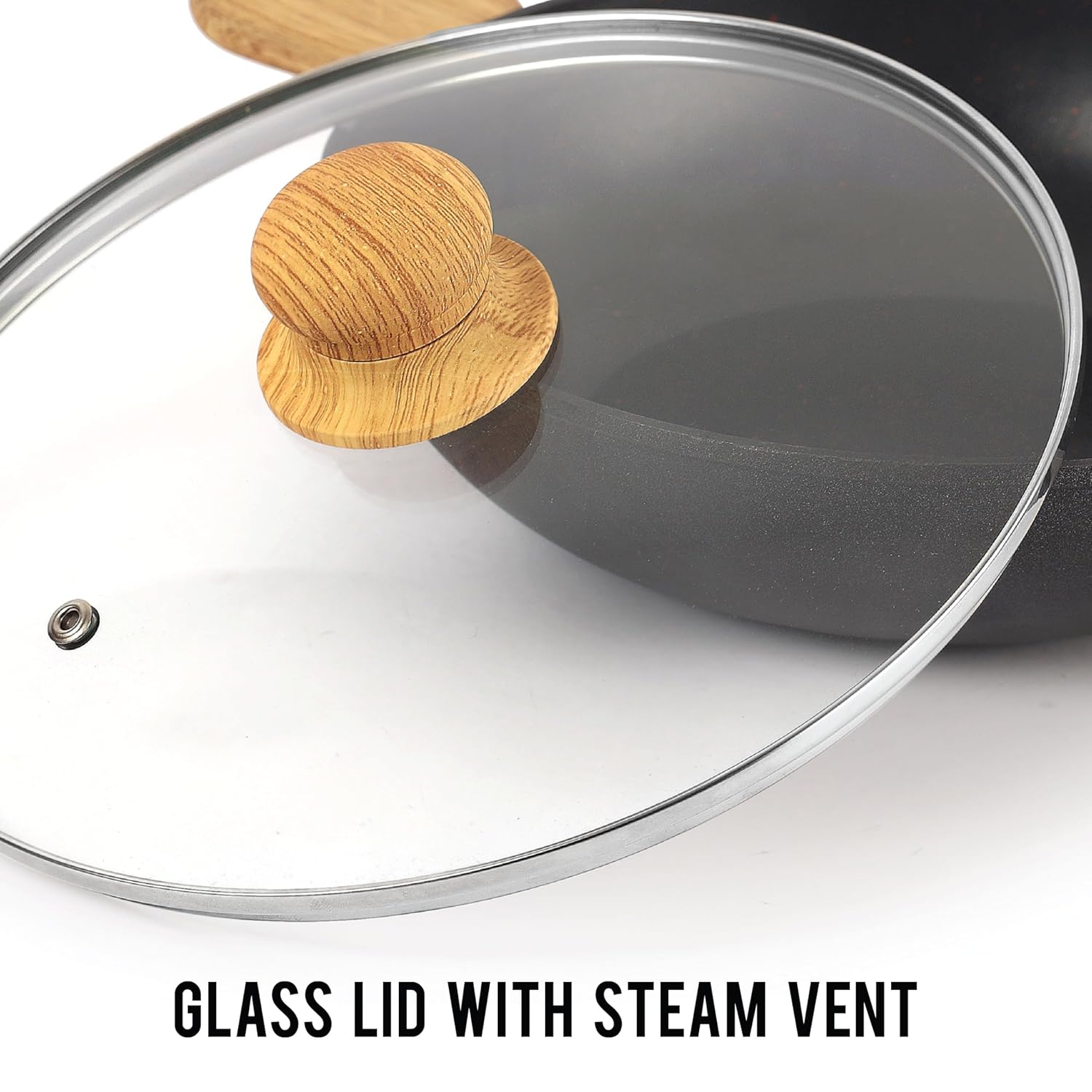 Cello Castello Die Cast Induction Aluminium Kadhai With Glass Lid 24 Cm, 4 Mm Thickness | Induction Base Kadhai | Wooden Handle