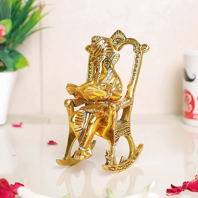 KridayKraft Metal Chair Ganesh ganpati Idol with Reading Ramayan Home Decoration