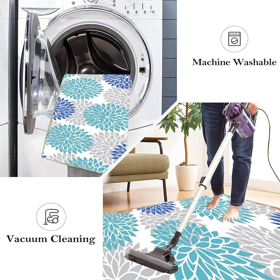 Ishro Home Velvet Premium Kitchen Mats For Floor Kitchen Runner 2 Pcs Set Colour Breeze Blue