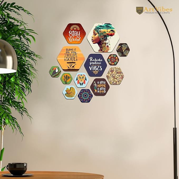 Artvibes Decorative Wooden Wall Hanging Decoration for Home | Quotes Decor Item | Pack of 13 Pieces