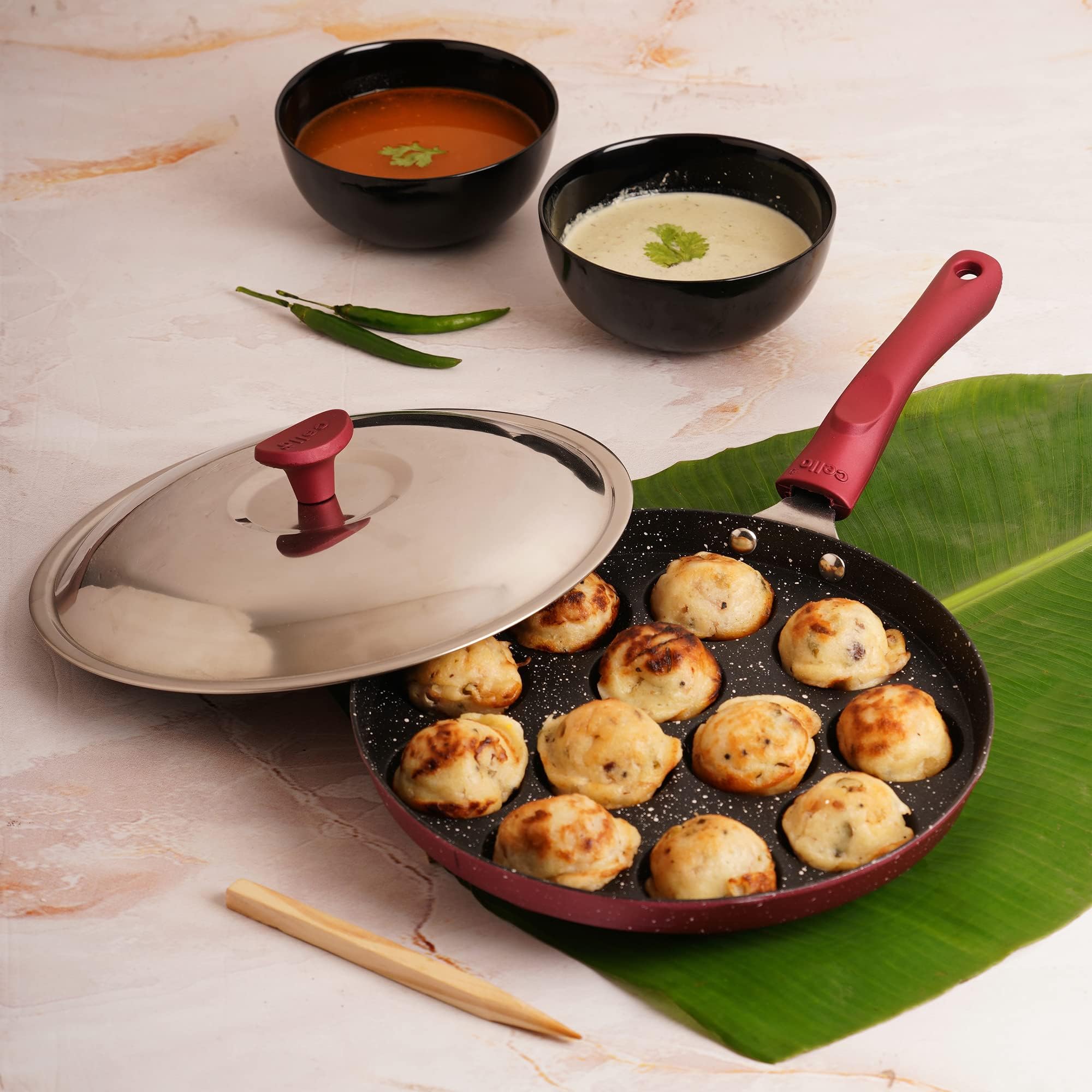 Cello Appam Patra With Stainless Steel Lid Non-stick Heavy Duty Aluminium