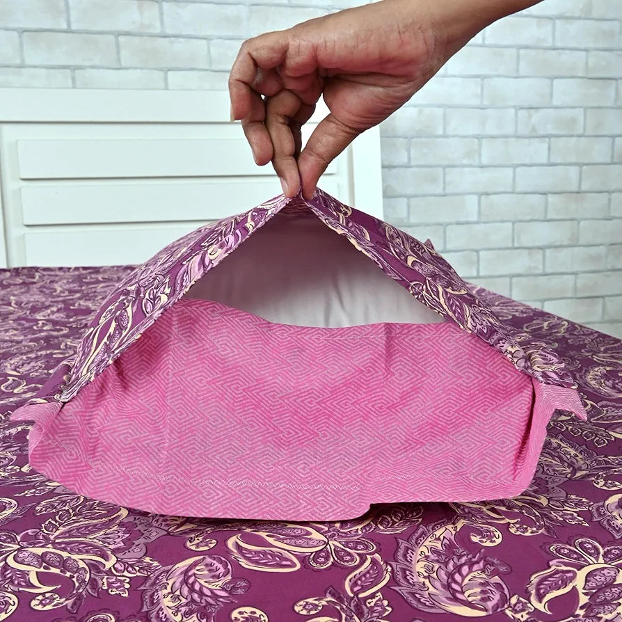 Divine Casa 144 TC 100% Pure Cotton Single Bedsheet with 1 Pillow Cover Royal Paisley Pattern Colour Cream Magenta