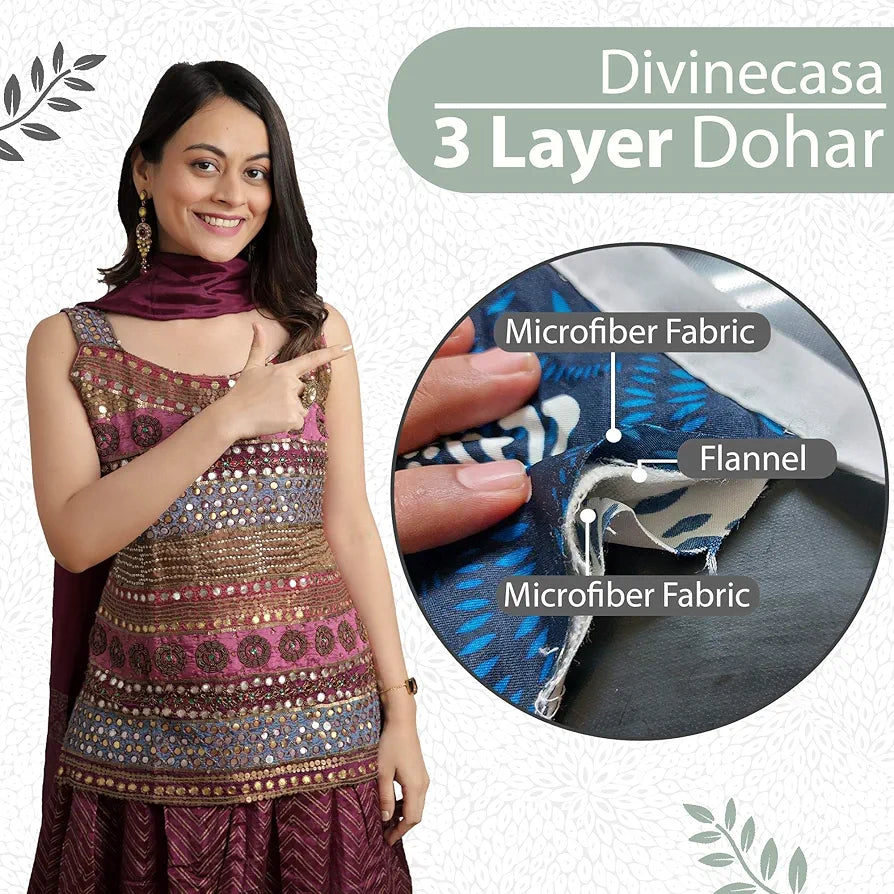 Divine Casa 120 GSM Microfiber Single Dohar Soft & Lightweight Throw Blanket Floral Burst Pattern Colour Sage Green & White