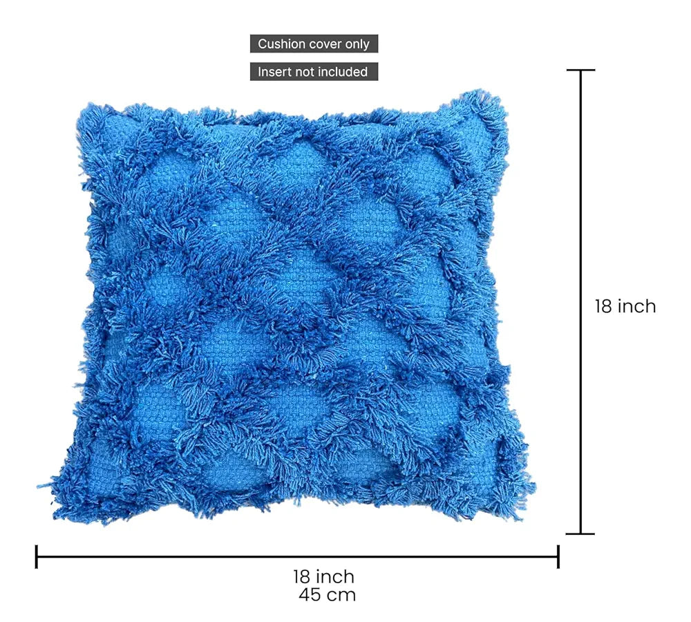 Sajavat Home Hand-Knitted Pure Cotton 3 Seater Sofa Throw with Cushion Cover Colour Egyptian Cushion & Multi Blue Throw