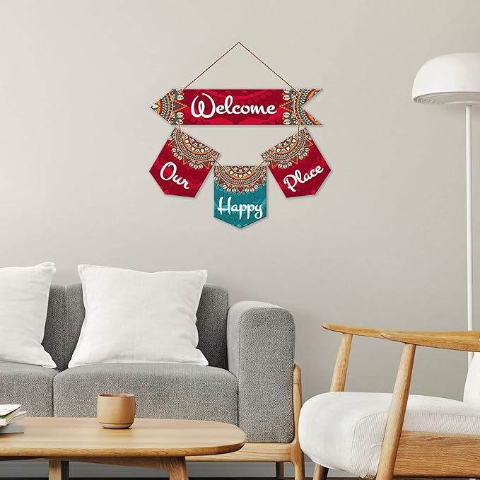 Artvibes Welcome Quote Decorative Wall Art Mdf Wood Wall Hanger for Living Room | Modern Artworks Hangings
