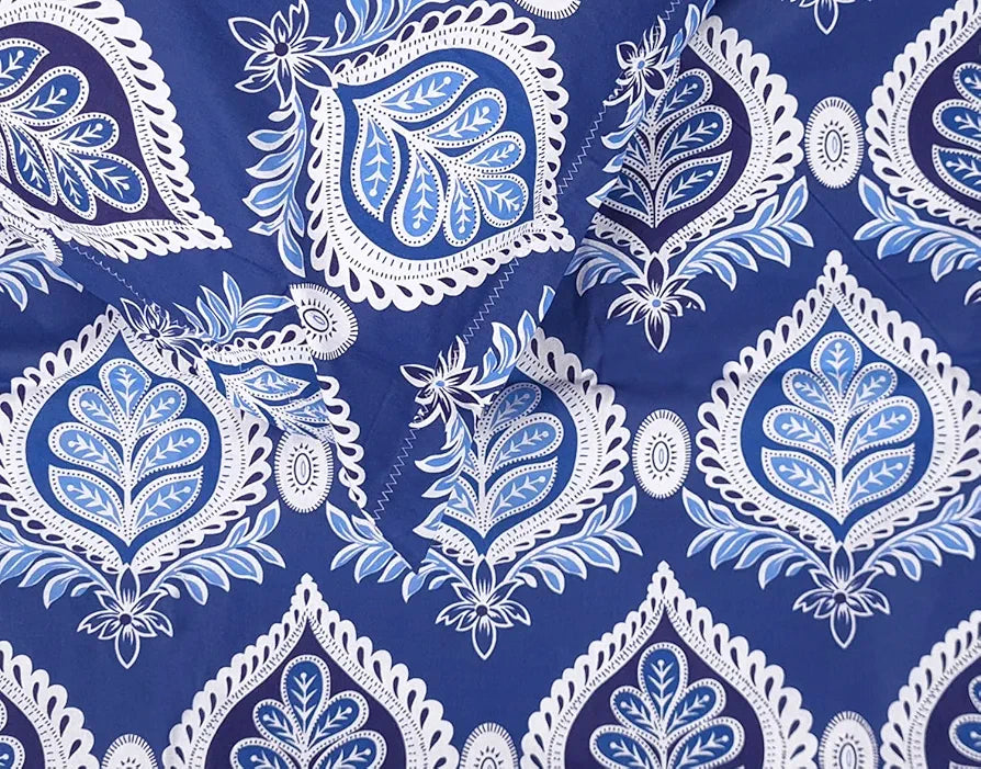 Divine Casa 144 TC 100% Cotton Single Bedsheet with 1 Pillow Cover Floral Pattern Colour Dazzling Blue