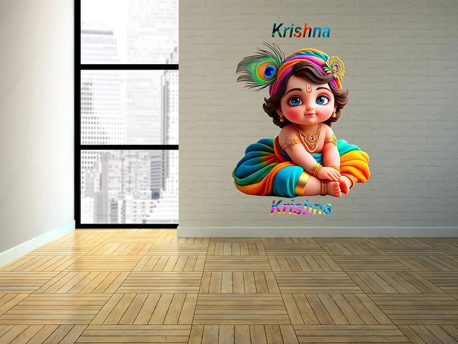 Rng Graphics Pvc Vinyl Self Adhesive Little Krishna Wall Sticker Multicolor 55 Cm X 48cm DW-124L