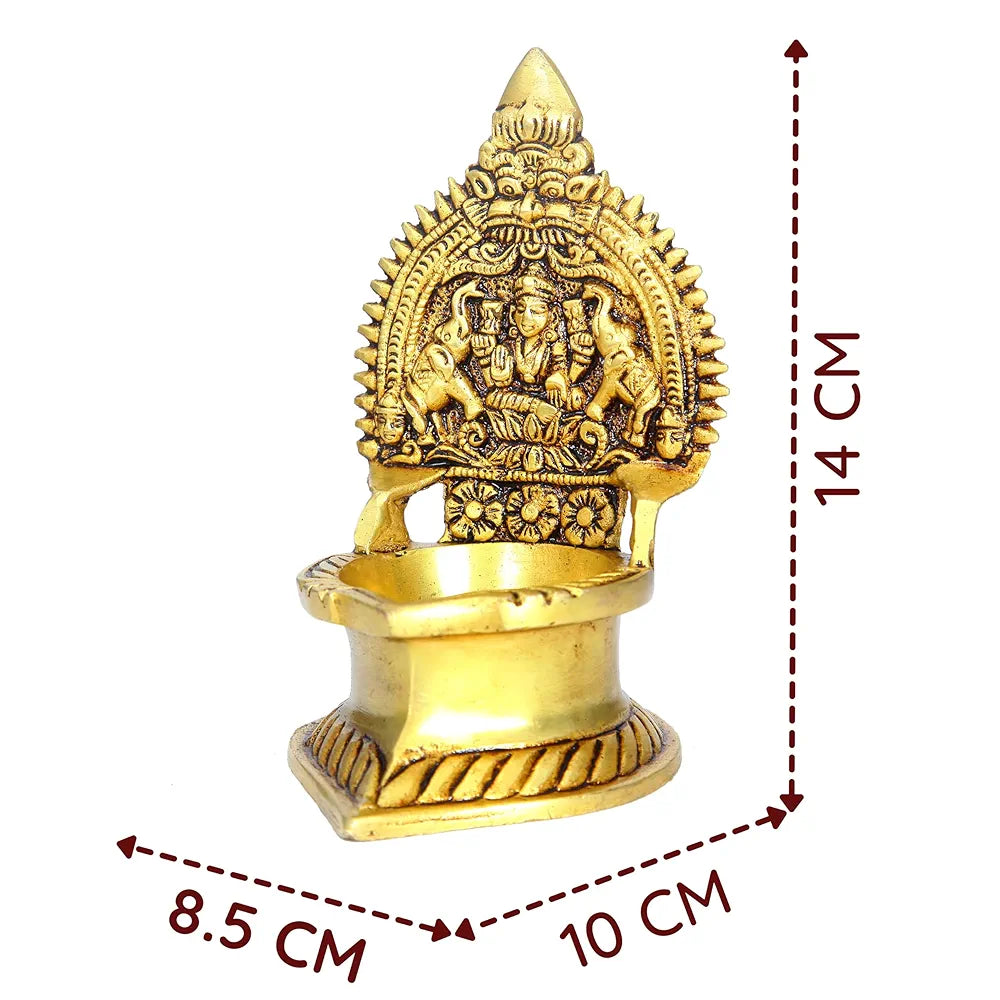 Anciently Premium Gajalakshmi Deepam | Gajalakshmi Deepa | Gajalakshmi Diya | Antique Gajalakshmi Vilakku Brass 14 CM Height, Gold Colour, 1 Piece