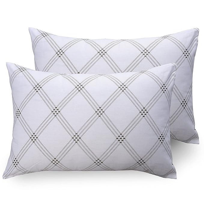 Huesland by Ahmedabad Cotton 186 Tc Cotton Pillow Cover Set of 2 | White | Brandon Beige Pattern