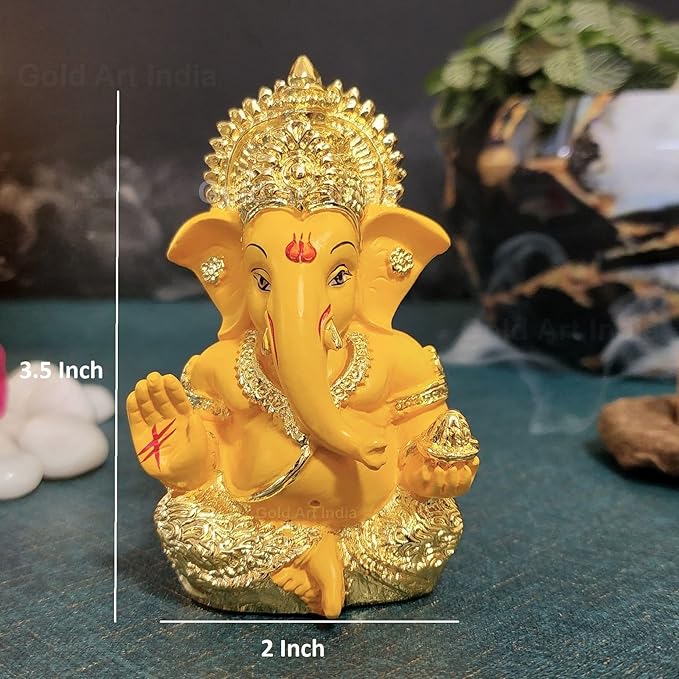 Gold Art India Gold Plated Ganesha with Mango Terracotta Work for Home Decor Office Car Dashboard