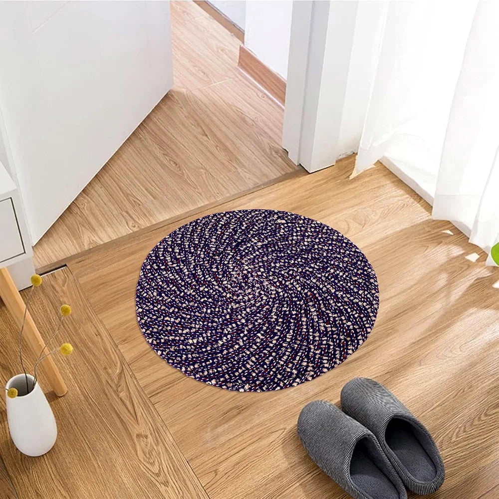 Kuber Industries Round Shape Feather Door Mat Cotton Reversible Small Size Purple