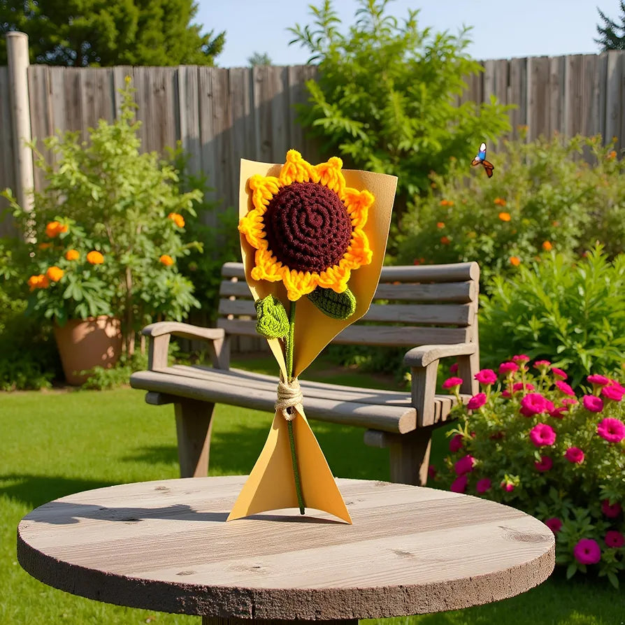 Crochet Sunflower Decor Knitted Fake Sunflower Crochet Artificial Daisy with Stem Multicolour