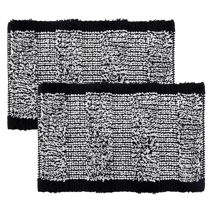 Kuber Industries Door Mat White Cut Loop Doormat Microfiber Entrance Mat Black Colour