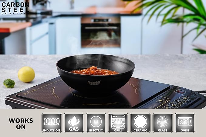 Sumeet Super Smooth Pre Seasoned Carbon Steel (Iron) Deep Tasra 17.3cm 950 ml