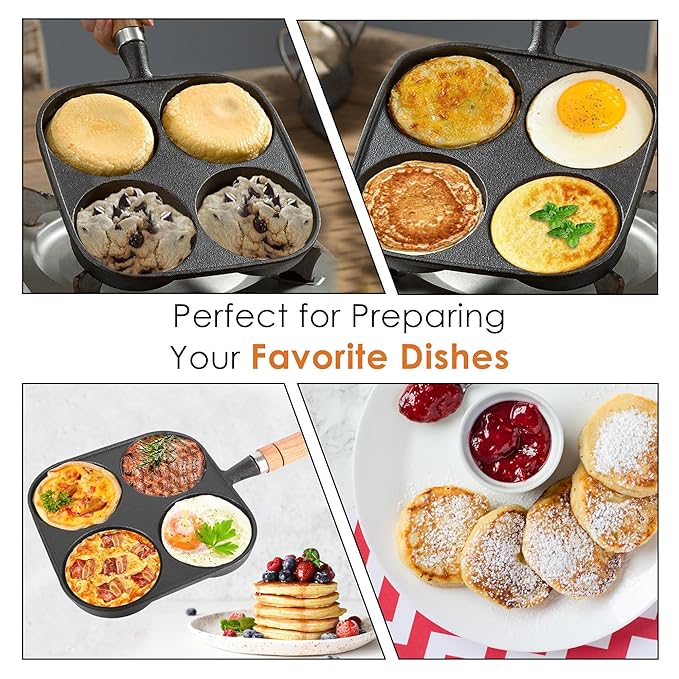 Solara Crown Stone Premium Pre-seasoned Cast Iron Uttapam Pan 4 Pit | Naturally Nonstick Toxin-free Uttappam Tawa With Wooden Handle