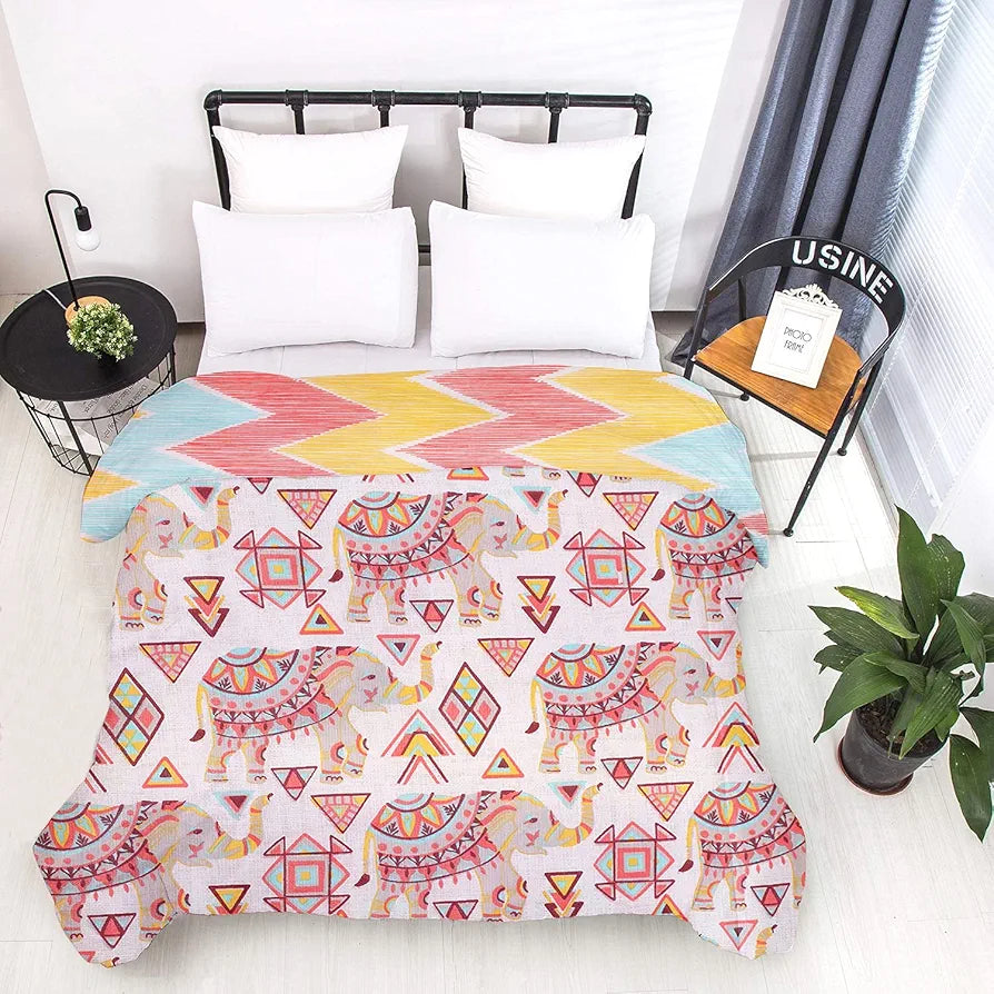 Cloth Fusion Reversible Dohar Double Bed Soft Cotton Blend AC Blanket for Summer Multicolor